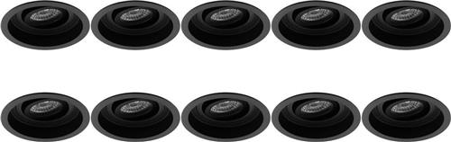 Spot Armatuur 10 Pack - Pragmi Domy Pro - GU10 Inbouwspot - Rond - Zwart - Aluminium - Verdiept - Kantelbaar - Ø105mm