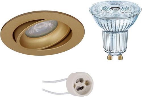 LED Spot Set - OSRAM Parathom PAR16 940 36D - Pragmi Delton Pro - GU10 Fitting - Dimbaar - Inbouw Rond - Mat Goud - 3.7W - Natuurlijk Wit 4000K - Kantelbaar - Ø82mm