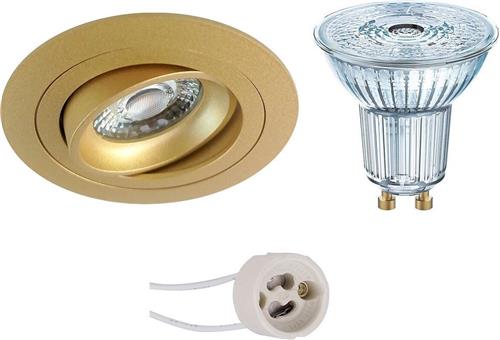 LED Spot Set - OSRAM Parathom PAR16 930 36D - Pragmi Alpin Pro - GU10 Fitting - Dimbaar - Inbouw Rond - Mat Goud - 3.7W - Warm Wit 3000K - Kantelbaar - Ø92mm