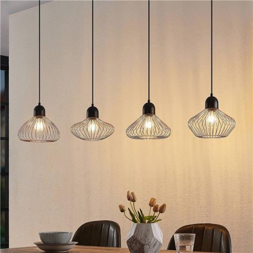 Lindby - hanglamp - 4lichts - IJzer - E27 - matzwart, koper