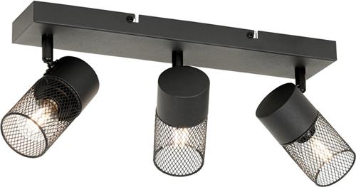 QAZQA jim - Industriele Plafondspot | Spotje | Opbouwspot - 3 lichts - L 47 cm - Zwart - Industrieel - Woonkamer | Slaapkamer