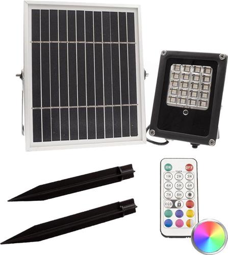 Solar tuinverlichting - Breedstraler 'Rainbow' - RGBW multicolor - Buitenlamp met afstandsbediening - Buitenverlichting op zonne-energie - Zwart