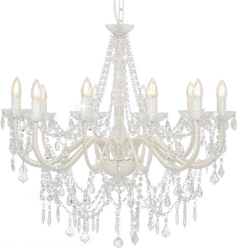 vidaXL - Kroonluchter - met - kralen - 12xE14 - wit