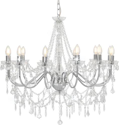 vidaXL - Kroonluchter - met - kralen - 12xE14 - zilverkleurig