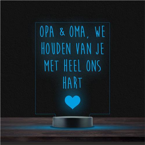 Led Lamp Met Gravering - RGB 7 Kleuren - Opa & Oma We Houden Van Je