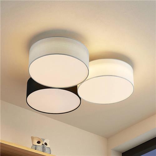 Lindby - plafondlamp- met dimmer - 1licht - Stof, plastic, ijzer - H: 14 cm - grijs, zwart, wit - Inclusief lichtbron