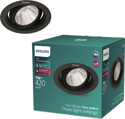Philips Pomeron Inbouwspot - SceneSwitch - 7W - Warmwit licht - Zwart