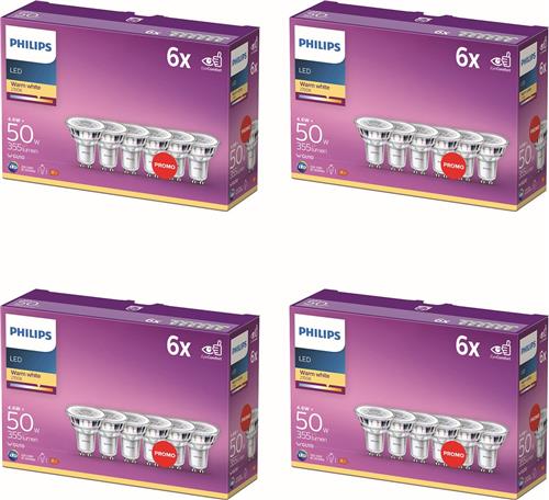 Philips Voordeelverpakking - GU10 - LED Spotlamp - 50W - Niet Dimbaar - Warmwit Licht - Set van 24 Stuks