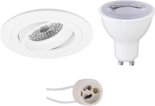 LED Spot Set - Pragmi Alpin Pro - GU10 Fitting - Dimbaar - Inbouw Rond - Mat Wit - 6W - Helder/Koud Wit 6400K - Kantelbaar Ø92mm