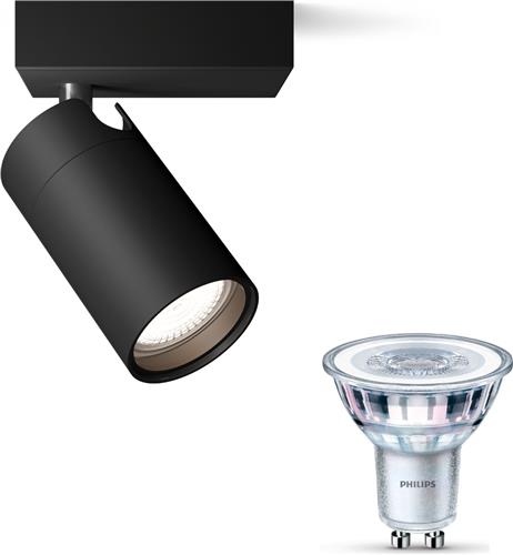 Philips Idris Opbouwspot voor Badkamer (Zwart) - Badkamerlamp - Warmwit Licht - Wandspot of Plafondspot met 1 Lichtpunt - GU10 - SceneSwitch - Eenvoudig Dimbaar met Je Klassieke Schakelaar