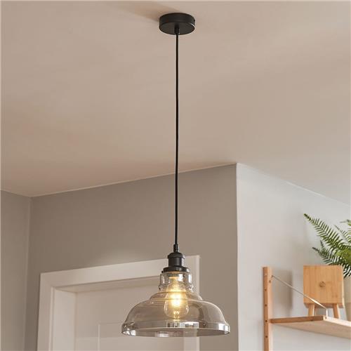 Landelijke hanglamp met smoke glas, 1-lichts - Ebbe