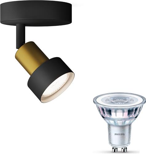 Philips Conduit Opbouwspot (Zwart/Goud) - Warmwit Licht - Wandspot of Plafondspot met 1 Lichtpunt - GU10 - SceneSwitch - Eenvoudig Dimbaar met Je Klassieke Schakelaar