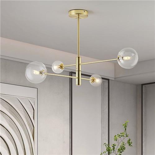 Design plafondlamp Stiri 4-lichts goud met transparant glas