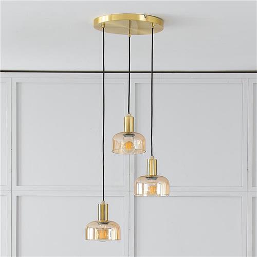 Gouden hanglamp met amber glas, 3-lichts - Marrom