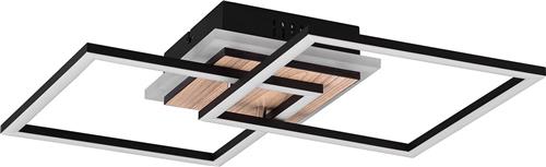 LED Plafondlamp - Plafondverlichting - Trion Goron - 25W - Aanpasbare Kleur - Afstandsbediening - Dimbaar - Vierkant - Mat Zwart - Hout