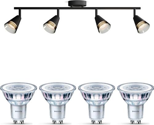 Philips Cleft Opbouwspot (Zwart) - Warmwit Licht - Plafondspot met 4 Lichtpunten - GU10 - SceneSwitch - Eenvoudig Dimbaar met Je Klassieke Schakelaar