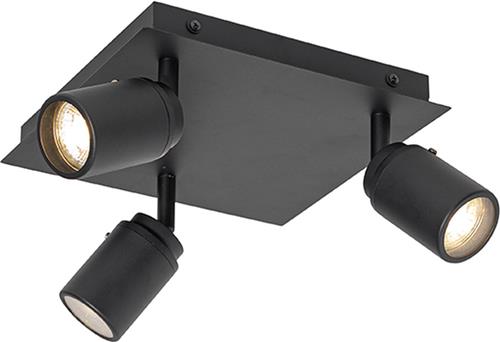 QAZQA ducha - Moderne Plafondspot | Spotje | Opbouwspot voor badkamer - 3 lichts - L 23 cm - Zwart -