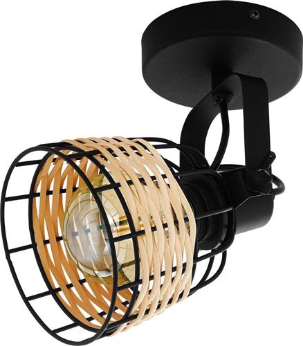 EGLO Anwick 1 Spot - E27 - 14 cm - Zwart/Rotan