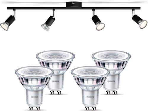 Philips Limbali Opbouwspot (Zwart) - Warmwit Licht - Plafondspot met 4 Lichtpunten - GU10 - Niet Dimbaar