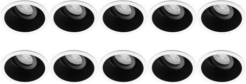 Spot Armatuur 10 Pack - Proma Zano Pro - GU10 Inbouwspot - Rond - Zwart/Wit - Aluminium - Kantelbaar - Ø93mm
