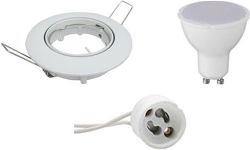 LED Spot Set - GU10 Fitting - Dimbaar - Inbouw Rond - Glans Wit - 6W - Helder/Koud Wit 6400K - Kantelbaar Ø82mm