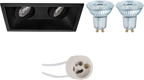 LED Spot Set - OSRAM Parathom PAR16 940 36D - Proma Zano Pro - GU10 Fitting - Dimbaar - Inbouw Rechthoek Dubbel - Mat Zwart - 3.7W - Natuurlijk Wit 4000K - Kantelbaar - 185x93mm