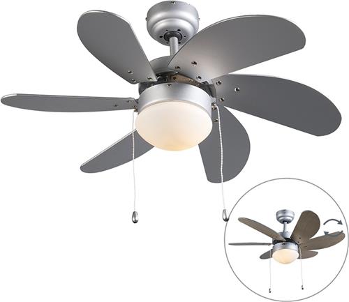 QAZQA fresh - Kleine Stille Plafondventilator met Verlichting | Lamp - 1 lichts - Ø 775 mm - Grijs - Woonkamer | Slaapkamer | Keuken