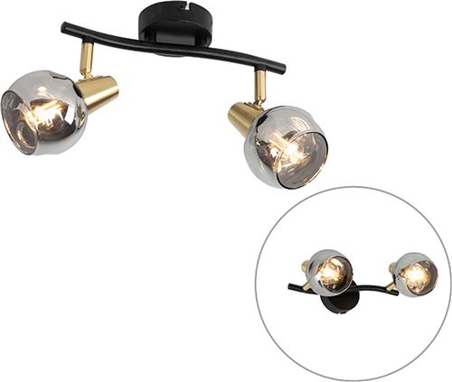 QAZQA vidro - Art Deco Plafondspot | Spotje | Opbouwspot - 2 lichts - L 42 cm - Zwart Goud - Woonkamer | Slaapkamer | Keuken