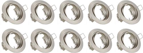 Spot Armatuur 10 Pack - Torna - GU10 Inbouwspot - Rond - Nikkel - Aluminium - Kantelbaar Ø83mm