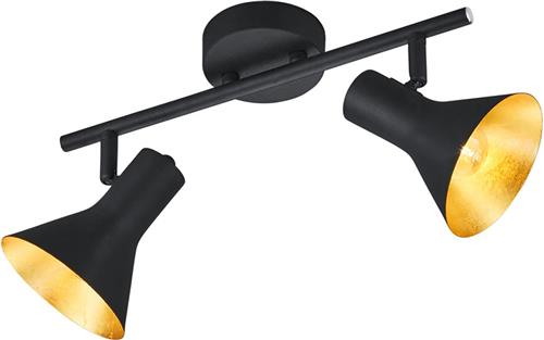 LED Plafondspot - Trion Nana - E14 Fitting - 2-lichts - Rond - Mat Zwart/Goud - Aluminium