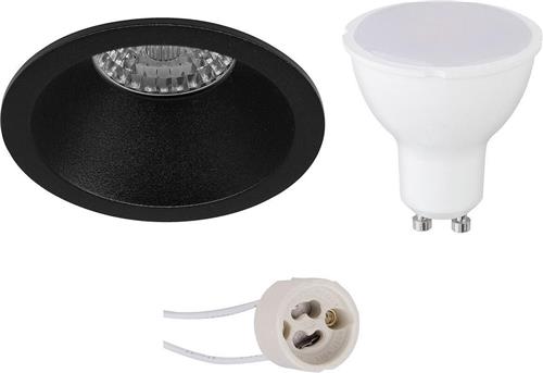 LED Spot Set - Pragmi Pollon Pro - GU10 Fitting - Dimbaar - Inbouw Rond - Mat Zwart - 6W - Warm Wit 3000K - Verdiept - Ø82mm
