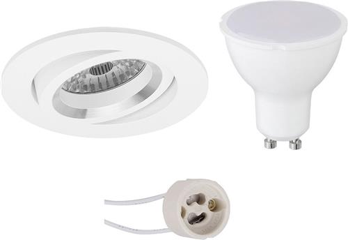 LED Spot Set - Proma Aerony Pro - GU10 Fitting - Inbouw Rond - Mat Wit - 4W - Helder/Koud Wit 6400K - Kantelbaar - Ø82mm