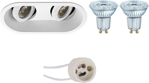 LED Spot Set - OSRAM Parathom PAR16 940 36D - Proma Zano Pro - GU10 Fitting - Dimbaar - Inbouw Ovaal Dubbel - Mat Wit - 3.7W - Natuurlijk Wit 4000K - Kantelbaar - 185x93mm