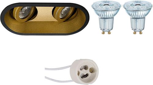 LED Spot Set - OSRAM Parathom PAR16 940 36D - Proma Zano Pro - GU10 Fitting - Dimbaar - Inbouw Ovaal Dubbel - Mat Zwart/Goud - 3.7W - Natuurlijk Wit 4000K - Kantelbaar - 185x93mm