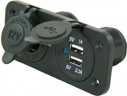 Power Line 12V Stekker + 2x USB Inbouw Stekker