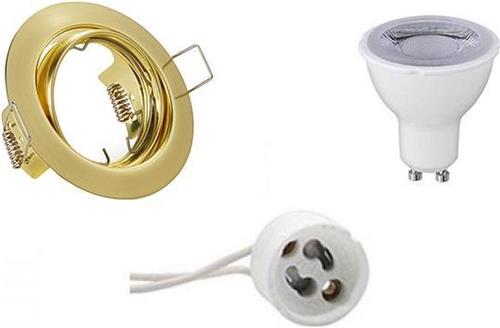 LED Spot Set - Trion - GU10 Fitting - Dimbaar - Inbouw Rond - Mat Goud - 6W - Warm Wit 3000K - Kantelbaar Ø83mm