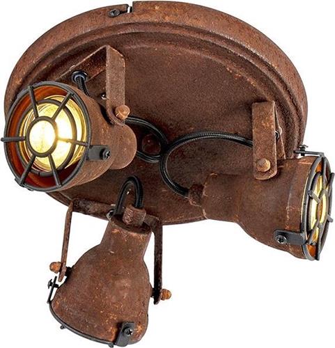 QAZQA sorra - Industriele Plafondspot | Spotje | Opbouwspot - 3 lichts - Ø 210 mm - Roestbruin - Industrieel - Woonkamer | Slaapkamer | Keuken