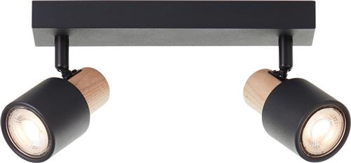 BRILLIANT spotbars, 2x GU10, 58 cm, draaibaar, metaal/hout, zwart/bruin