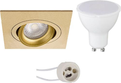 LED Spot Set - Proma Borny Pro - GU10 Fitting - Inbouw Vierkant - Mat Goud - 4W - Helder/Koud Wit 6400K - Kantelbaar - 92mm
