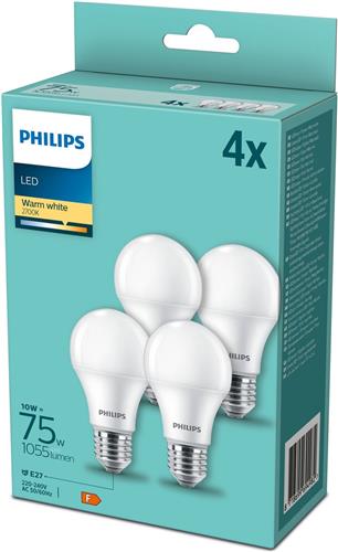 Philips CorePro LEDbulb A60 E27 10W 2700K 1055lm 230V - 4-Pack - Warm Wit