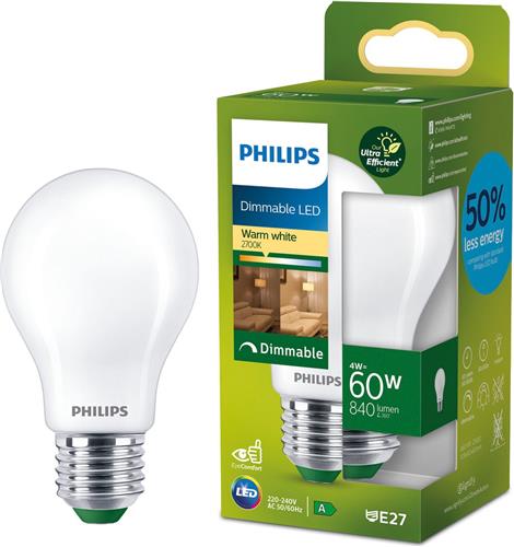 Philips Ultra Efficient LED lamp Mat - 60 W - E27 - Dimbaar warmwit licht - Energielabel A