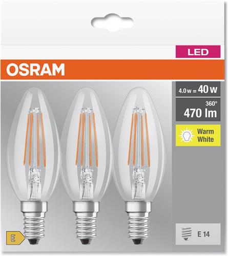 OSRAM LED Base Classic MULTIPACK 3x B35 - 4W E14 Warm Wit 2700K | Vervangt 40W