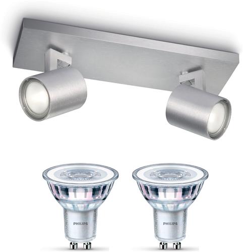 Philips Runner Opbouwspot (Aluminium) - Warmwit Licht - Plafondspot met 2 Lichtpunten - GU10 - Niet Dimbaar