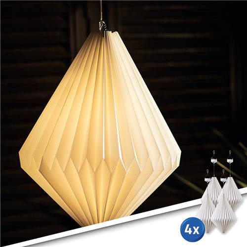Solar tuinverlichting - Lampion en hanglamp Lima - Voordeelset van 4 stuks - Warm wit licht - Wit - Buitenlamp op zonne-energie