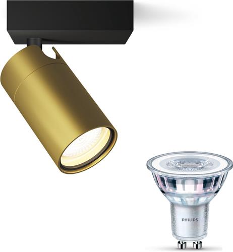 Philips Idris Opbouwspot voor Badkamer (Zwart/Goud) - Badkamerlamp - Warmwit Licht - Wandspot of Plafondspot met 1 Lichtpunt - GU10 - Niet Dimbaar