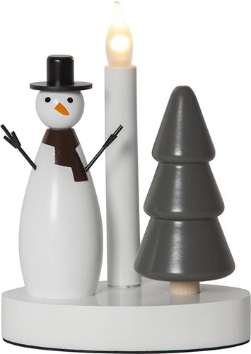 Star Trading LED kandelaar Christmas Joy, sneeuwpop en kerstboom, wit, hout, decoratief licht, warm wit, 21cm
