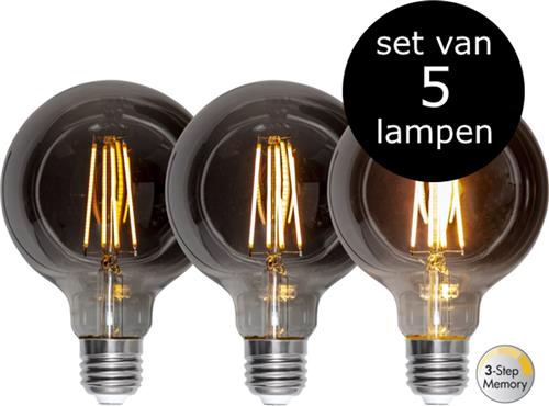 Star Trading - 5-Pack | LED - 3 standen - G95 Bol - E27 - 3.9W- Super Warm Wit - 2200K - Dimbaar