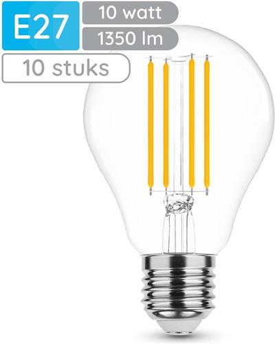 Modee E27 LED Lamp Dimbaar 10W - 1350lm - 2700K - Warm Wit - LED Filament Globe A67 - Vervangt 90W Halogeen Gloeilamp - 10 stuks
