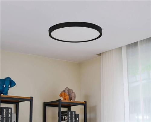 Lindby - Slimme plafondlamp- met dimmer - 1licht - Kunststof, acryl - H: 2.5 cm - mat zwart, wit - Inclusief lichtbron