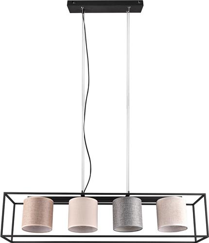 LED Hanglamp - Hangverlichting - Trion Rocky - E27 Fitting - 4-lichts - Rechthoek - Mat Zwart - Metaal